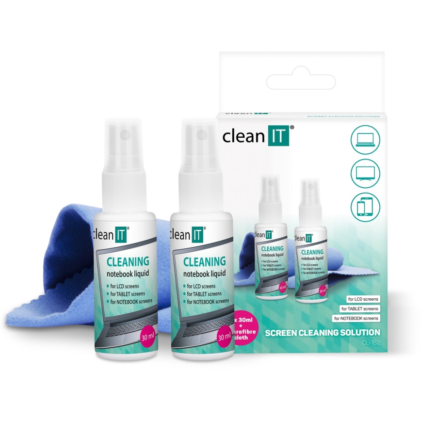 CLEAN IT CL-182 - Yγρό καθαρισμού + πανί για οθόνες 2x 30 mm