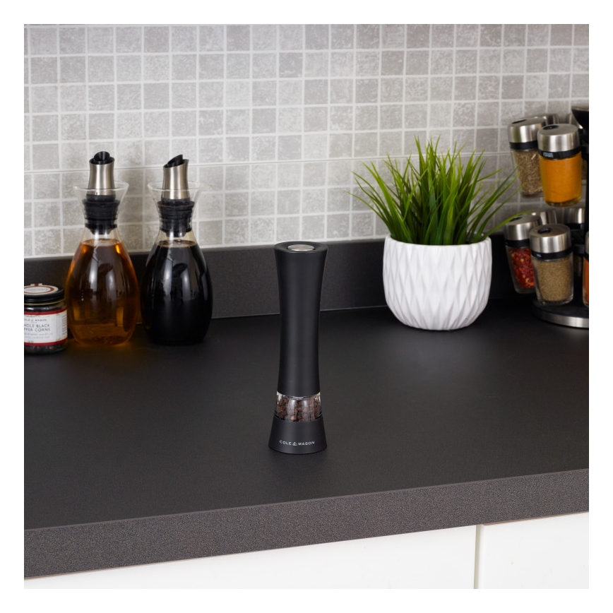 Cole&Mason - Ηλεκτρικός μύλος αλατιού ή πιπεριού BURFORD 4xAAA 18 cm μαύρο