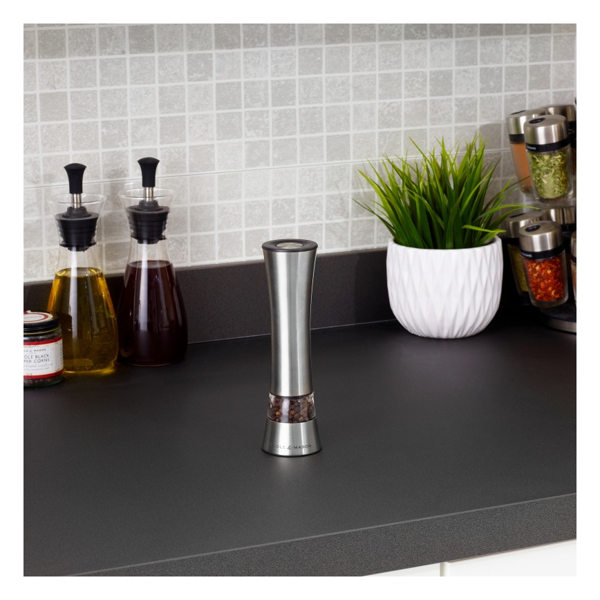 Cole&Mason - Ηλεκτρικό salt or pepper grinder BURFORD 4xAAA 18 cm ματ χρώμιο