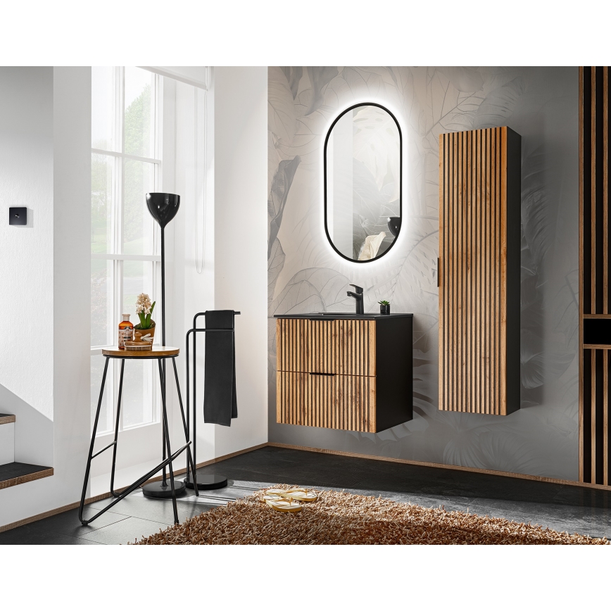 COMAD XILO BLACK WOTAN 82-60-D-2S - Ντουλάπι μπάνιου κάτω από νιπτήρα XILO 57x60,2 cm μαύρο/δρυς Wotan