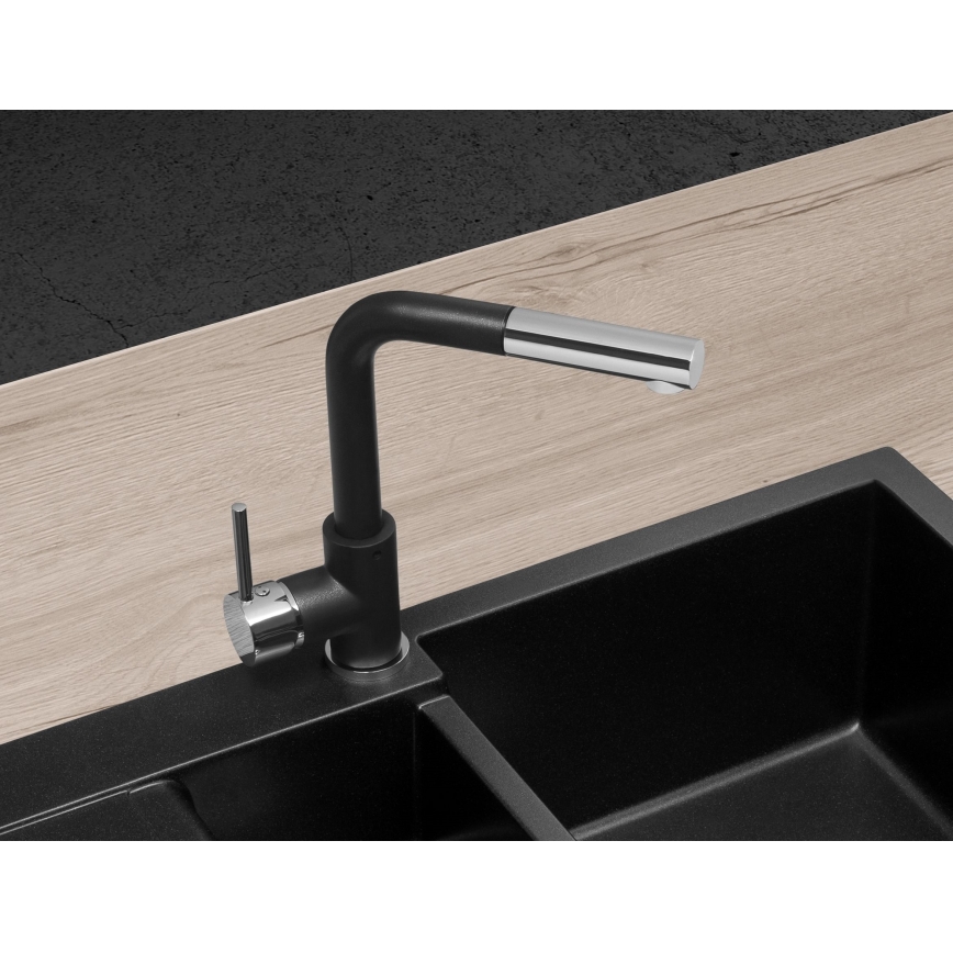 Concept BDG4527BC - Μπαταρία νεροχύτη με ανασύρσιμο ψεκαστήρα 26,9 cm γρανιτένιο/μαύρο