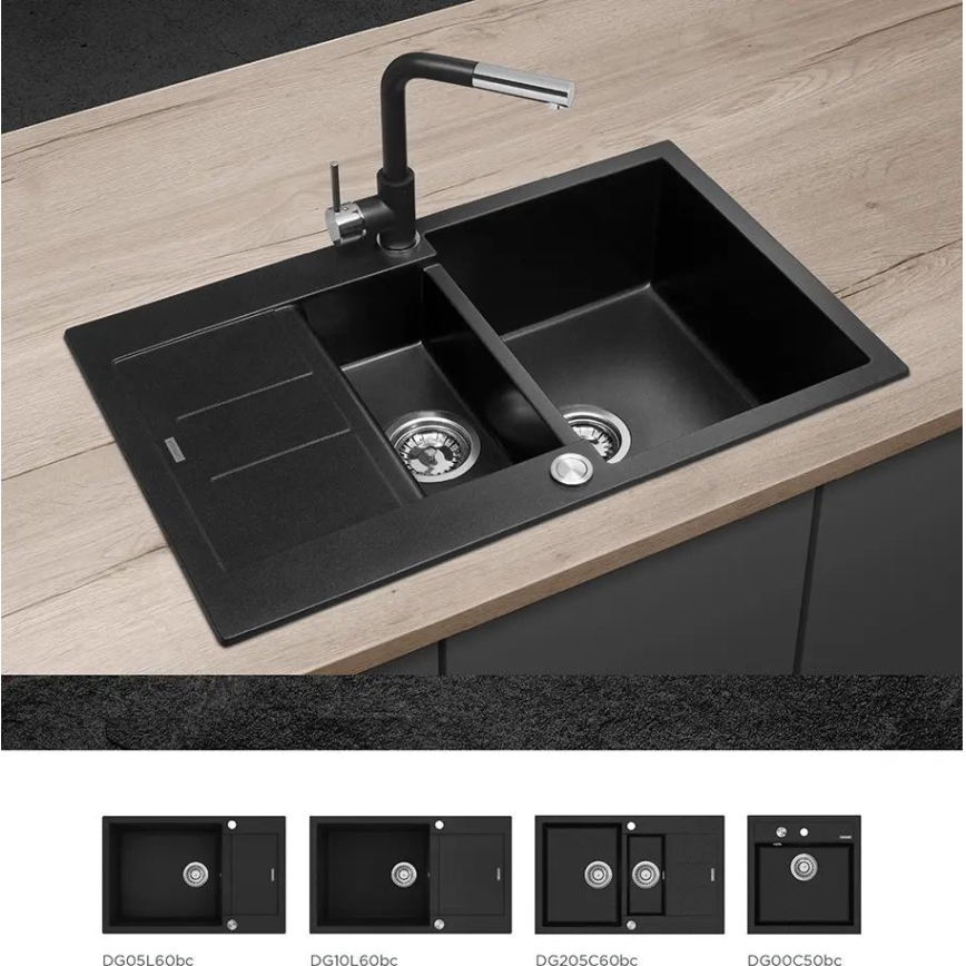 Concept BDG4527BC - Μπαταρία νεροχύτη με ανασύρσιμο ψεκαστήρα 26,9 cm γρανιτένιο/μαύρο