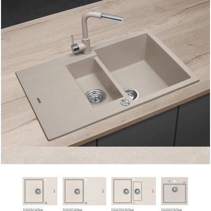 Concept BDG4527BE - Μπαταρία κουζίνας με ανασυρόμενη κεφαλή ντους 26,9 cm γρανίτης/μπεζ