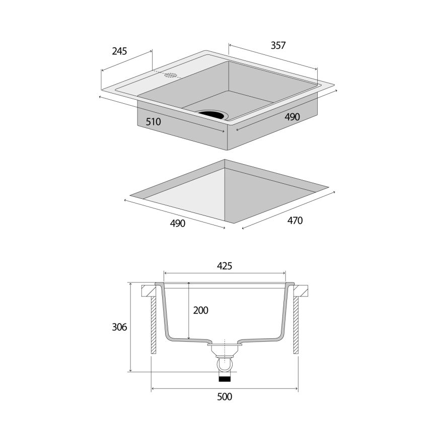 Concept DG00C50WH - Νεροχύτης κουζίνας CUBIS 49x51 cm γρανιτένιος/λευκός