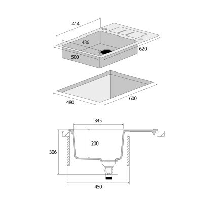 Concept DG05C45WH - Νεροχύτης κουζίνας CUBIS 50x62 cm γρανίτης/λευκό