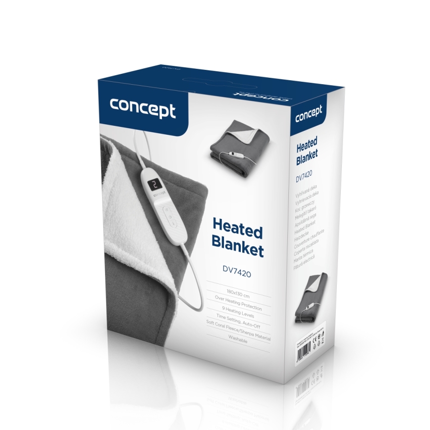Concept DV7420 - Ηλεκτρική θερμαινόμενη κουβέρτα 160W/230V 180x130 cm γκρι/λευκή