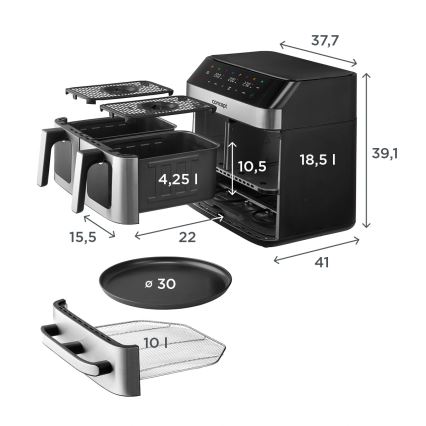 Concept FR9000 - Αεροφριτέζα PIZZA TRIO 18,5 l 2700W/230V ανοξείδωτο/μαύρο