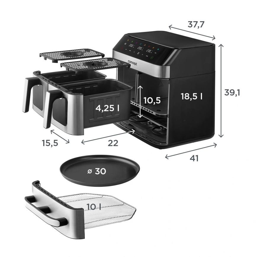 Concept FR9000 - Αεροφριτέζα PIZZA TRIO 18,5 l 2700W/230V ανοξείδωτο/μαύρο