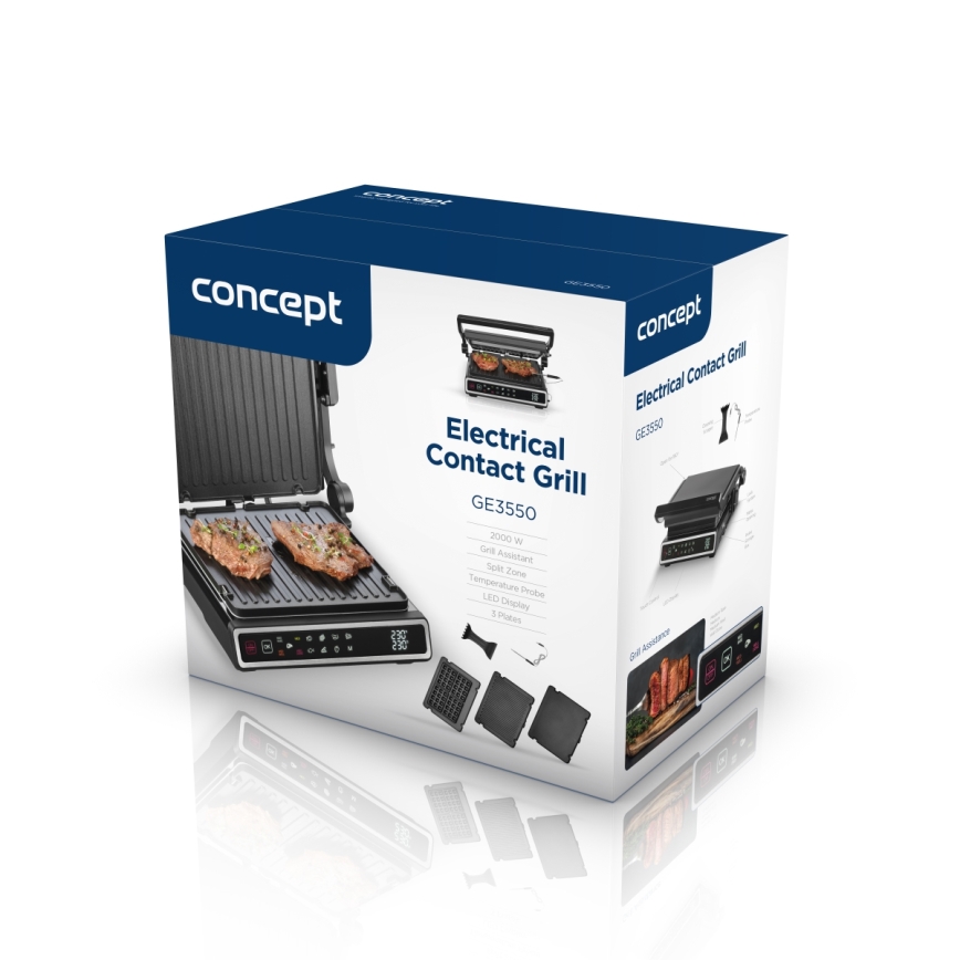 Concept ge3550 - Επαγγελματική ψηστιέρα με θερμοζεύκτη 2000W/230V μαύρο