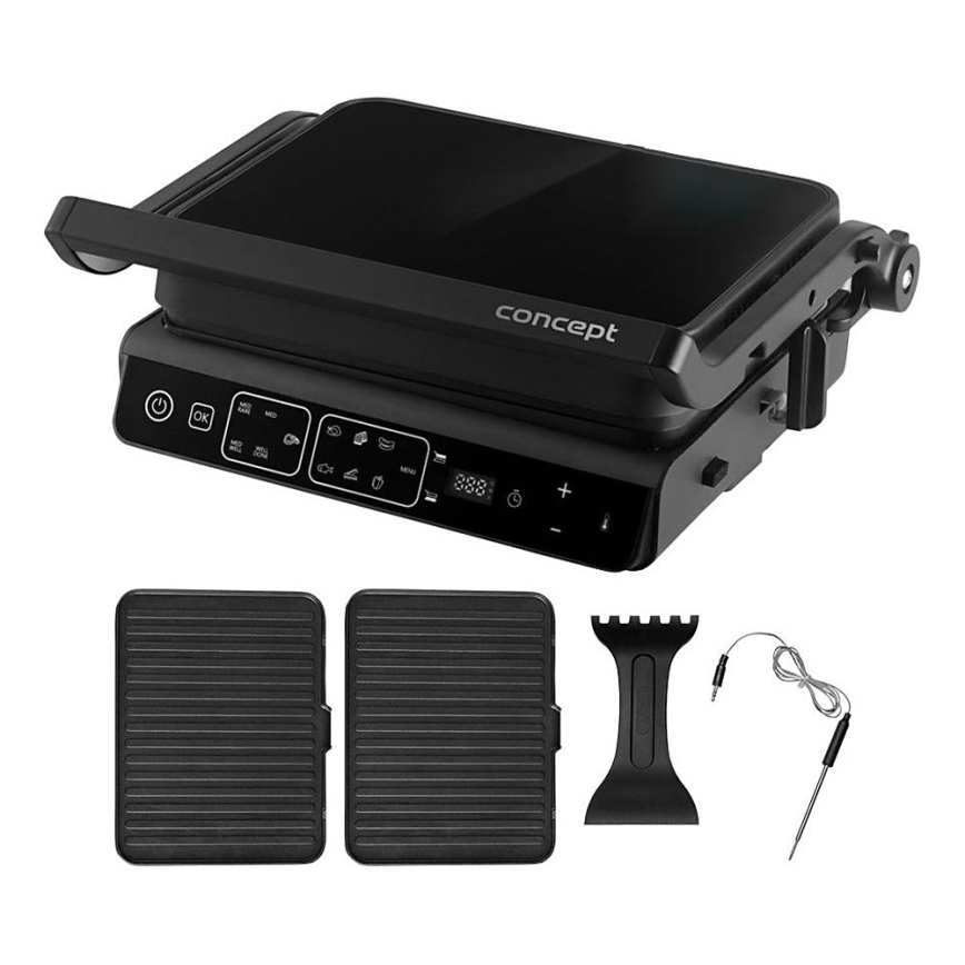 Concept ge3600 - Ψησταριά/Γκριλιέρα με αισθητήρα θερμοκρασίας GLASS 2000W/230V μαύρο