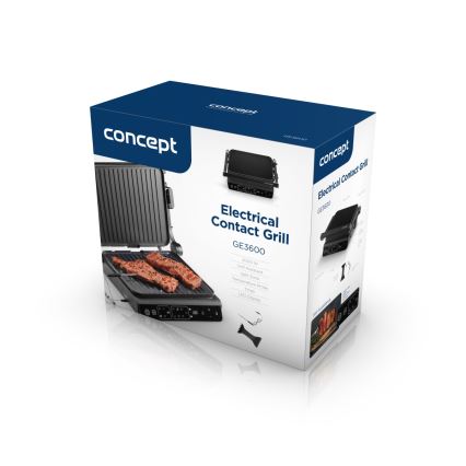 Concept ge3600 - Ψησταριά/Γκριλιέρα με αισθητήρα θερμοκρασίας GLASS 2000W/230V μαύρο