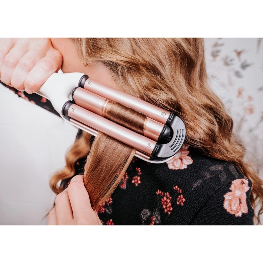 Concept KT2140 - Τριπλό ψαλίδι για μπούκλες GLAM STYLE 100W/230V λευκό/ροζ χρυσό