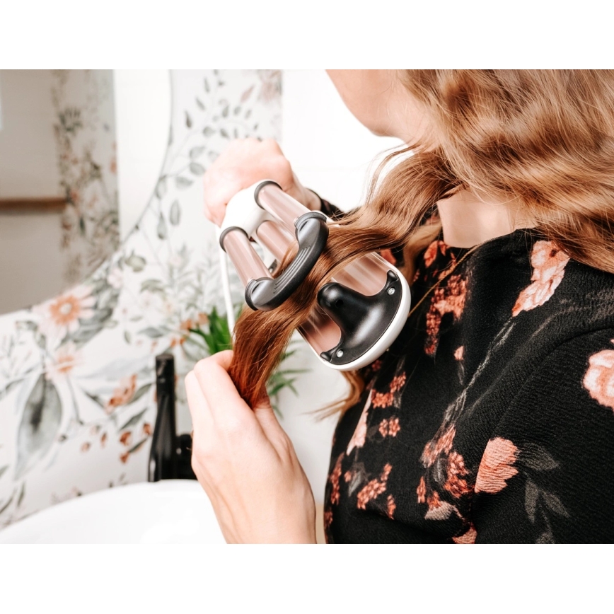 Concept KT2140 - Τριπλό ψαλίδι για μπούκλες GLAM STYLE 100W/230V λευκό/ροζ χρυσό