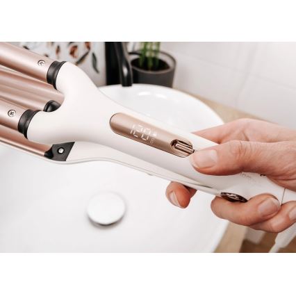 Concept KT2140 - Τριπλό ψαλίδι για μπούκλες GLAM STYLE 100W/230V λευκό/ροζ χρυσό