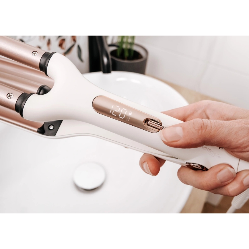 Concept KT2140 - Τριπλό ψαλίδι για μπούκλες GLAM STYLE 100W/230V λευκό/ροζ χρυσό