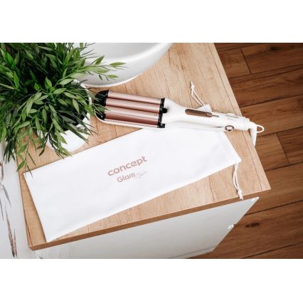 Concept KT2140 - Τριπλό ψαλίδι για μπούκλες GLAM STYLE 100W/230V λευκό/ροζ χρυσό