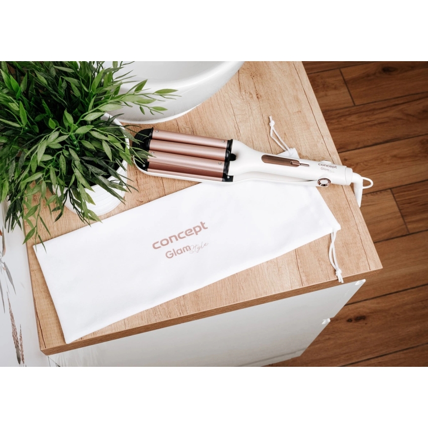 Concept KT2140 - Τριπλό ψαλίδι για μπούκλες GLAM STYLE 100W/230V λευκό/ροζ χρυσό