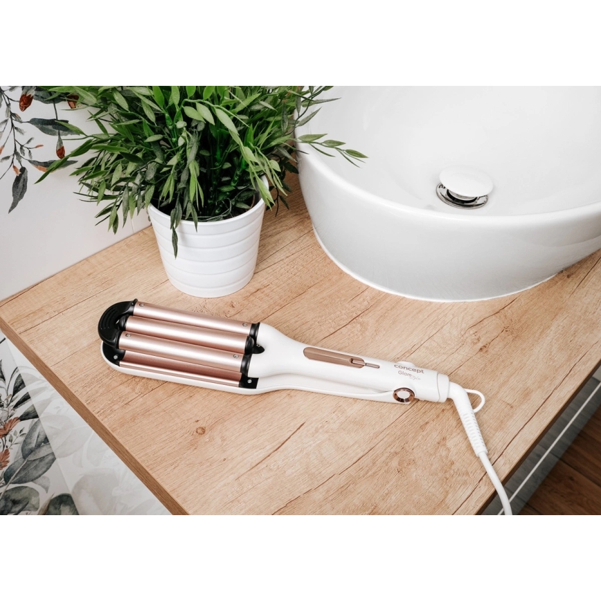 Concept KT2140 - Τριπλό ψαλίδι για μπούκλες GLAM STYLE 100W/230V λευκό/ροζ χρυσό