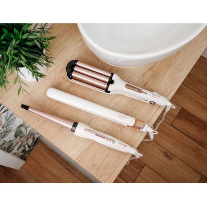 Concept KT2140 - Τριπλό ψαλίδι για μπούκλες GLAM STYLE 100W/230V λευκό/ροζ χρυσό