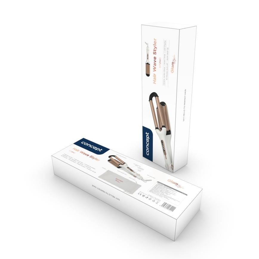 Concept KT2140 - Τριπλό ψαλίδι για μπούκλες GLAM STYLE 100W/230V λευκό/ροζ χρυσό