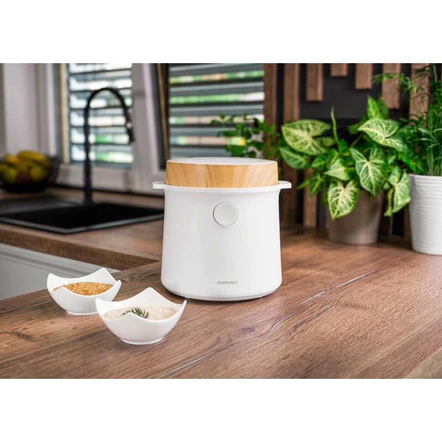Concept RE3030 - Ψηφιακός ρυζομάγειρας 2-σε-1 380W/230V 1,5 l λευκό/εφέ ξύλου