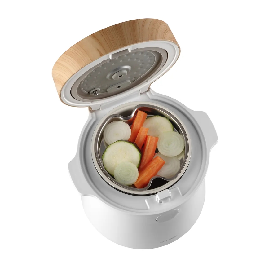 Concept RE3030 - Ψηφιακός ρυζομάγειρας 2-σε-1 380W/230V 1,5 l λευκό/εφέ ξύλου