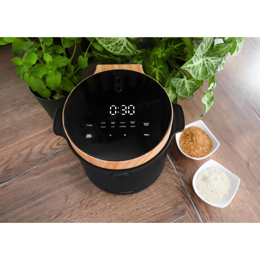 Concept RE4040 - Ψηφιακός ρυζομάγειρας 2-σε-1 450W/230V 2 l μαύρο/διακόσμηση ξύλου