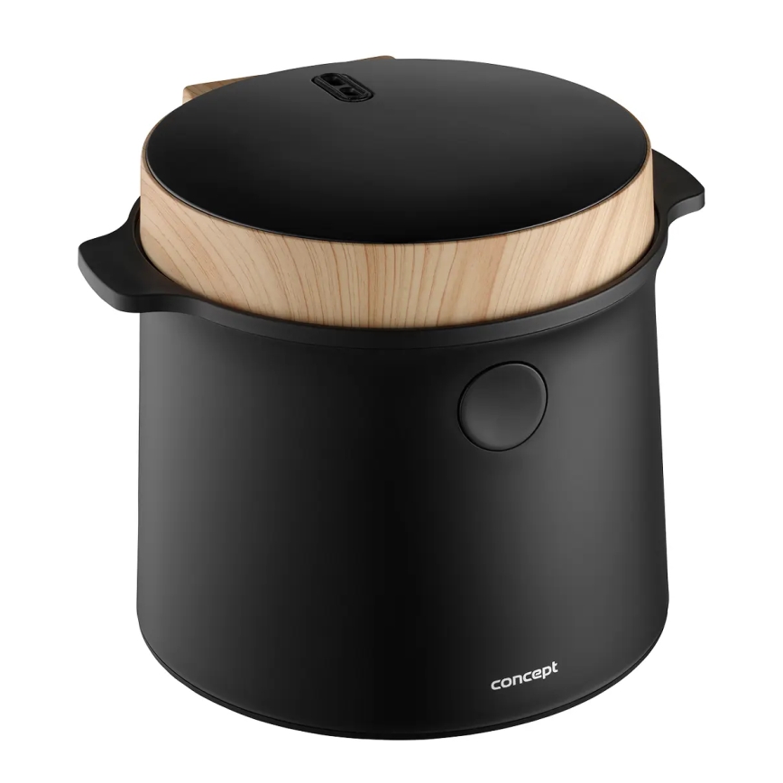 Concept RE4040 - Ψηφιακός ρυζομάγειρας 2-σε-1 450W/230V 2 l μαύρο/διακόσμηση ξύλου