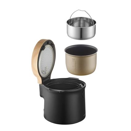 Concept RE4040 - Ψηφιακός ρυζομάγειρας 2-σε-1 450W/230V 2 l μαύρο/διακόσμηση ξύλου