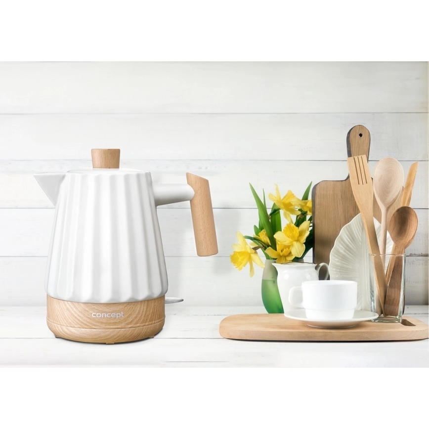 Concept RK0090 - Ηλεκτρικός βραστήρας 1,5 l 1500W/230V λευκό/απομίμηση ξύλου/κεραμικός
