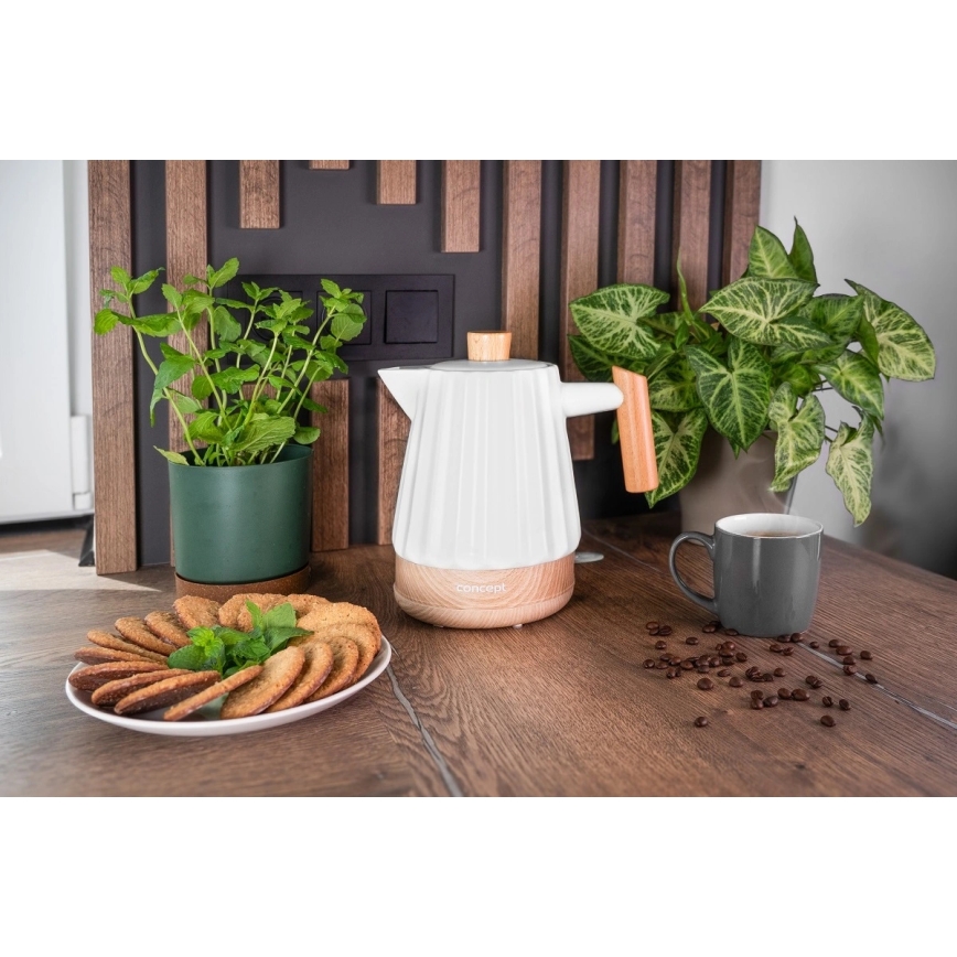Concept RK0090 - Ηλεκτρικός βραστήρας 1,5 l 1500W/230V λευκό/απομίμηση ξύλου/κεραμικός