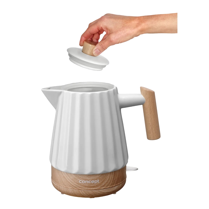 Concept RK0090 - Ηλεκτρικός βραστήρας 1,5 l 1500W/230V λευκό/απομίμηση ξύλου/κεραμικός