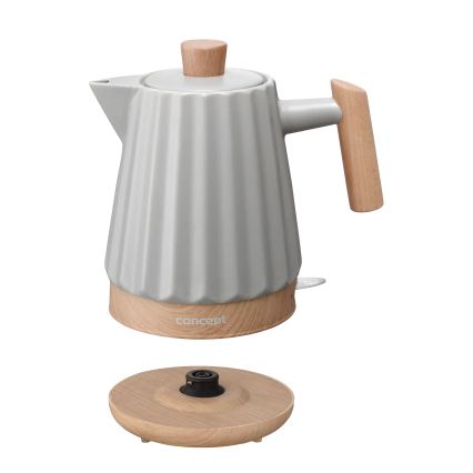 Concept RK0091 - Ηλεκτρικός βραστήρας 1,5 l 1500W/230V ανοιχτό γκρι/ντεκόρ ξύλου/κεραμική επίστρωση