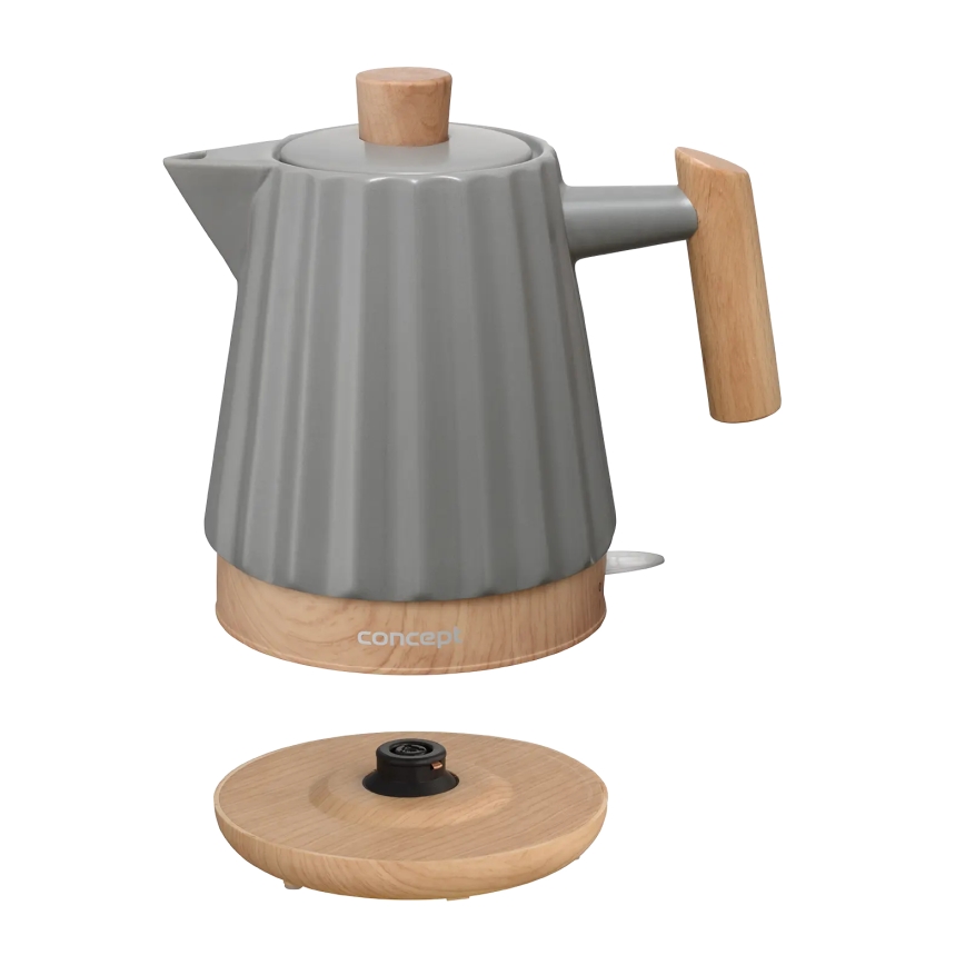Concept RK0092 - Ηλεκτρικός βραστήρας 1,5 l 1500W/230V σκούρο γκρι/ντεκόρ ξύλου/κεραμικός