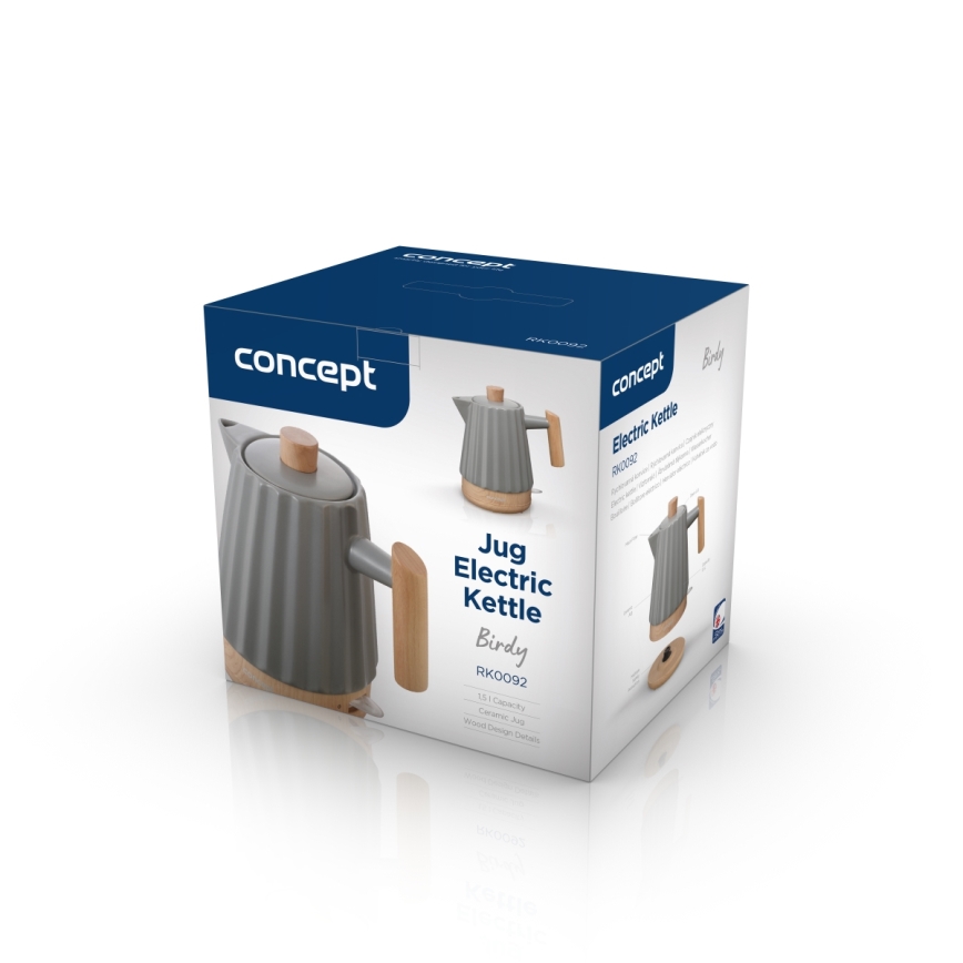 Concept RK0092 - Ηλεκτρικός βραστήρας 1,5 l 1500W/230V σκούρο γκρι/ντεκόρ ξύλου/κεραμικός