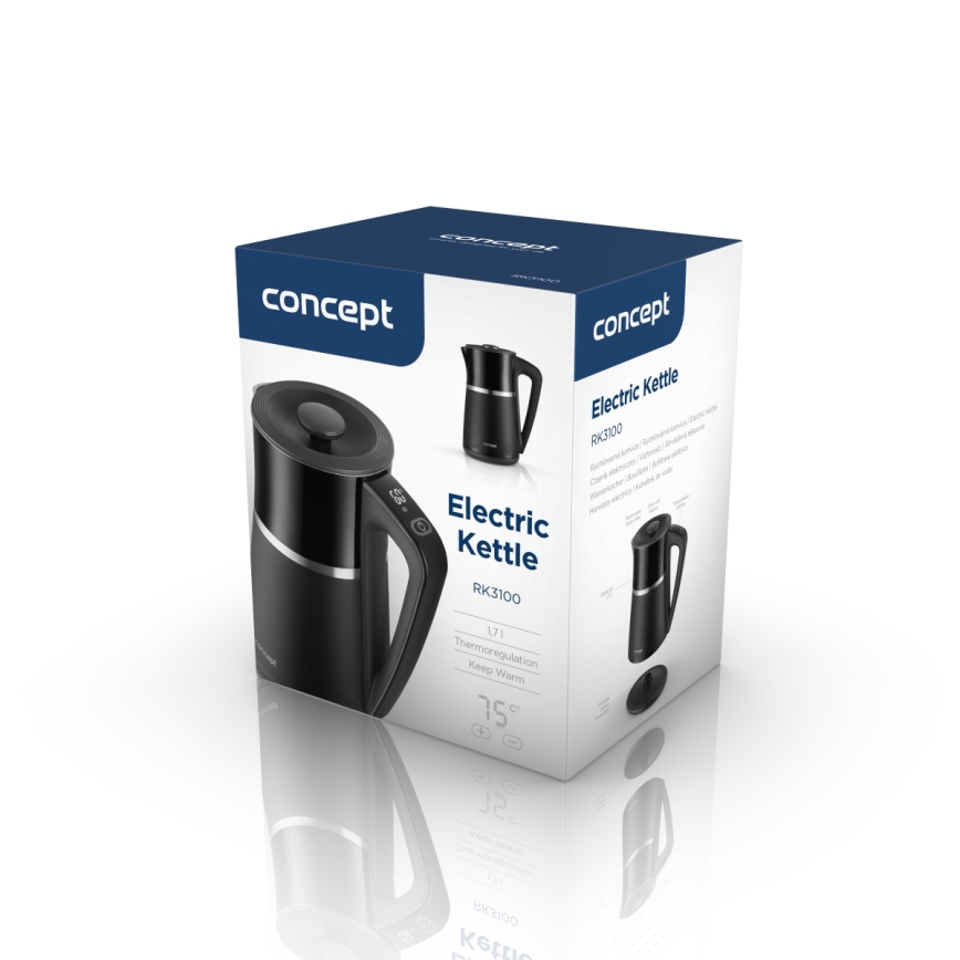 Concept RK3100 - Ηλεκτρικός βραστήρας με ρύθμιση θερμοκρασίας 1,7 l 2200W/230V μαύρος