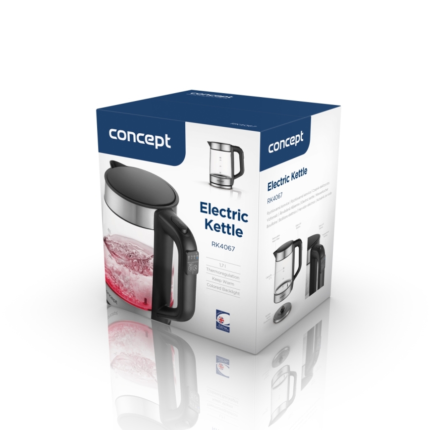 Concept RK4067 - Ηλεκτρικός βραστήρας με ρύθμιση θερμοκρασίας, 1,7 l, 2200W/230V, ανοξείδωτο ατσάλι