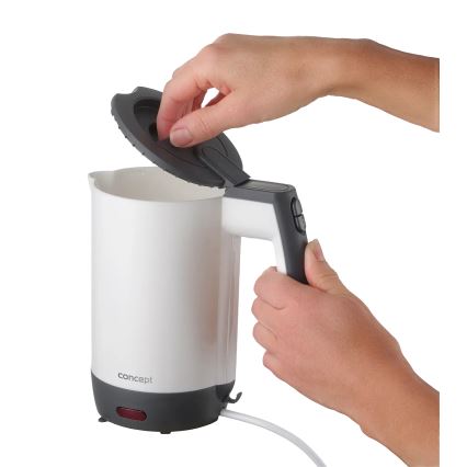 Concept RK7030 - Ταξιδιωτικός ηλεκτρικός βραστήρας 0,5 l 1080W/230V σε γκρι/λευκό + 2 φλιτζάνια