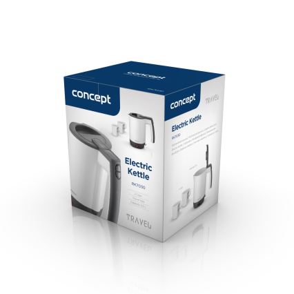 Concept RK7030 - Ταξιδιωτικός ηλεκτρικός βραστήρας 0,5 l 1080W/230V σε γκρι/λευκό + 2 φλιτζάνια