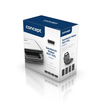 Concept SV3070 - Τοστιέρα XXL 4 σε 1 900W/230V μαύρο/ανοξείδωτο ατσάλι
