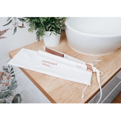 Concept VZ2110 - Ισιωτικό μαλλιών GLAM STYLE 48W/230V λευκό/ροζ χρυσό