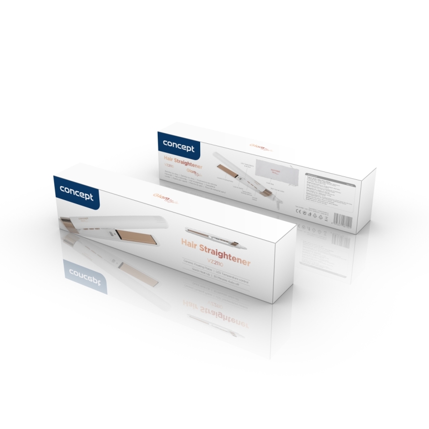 Concept VZ2110 - Ισιωτικό μαλλιών GLAM STYLE 48W/230V λευκό/ροζ χρυσό