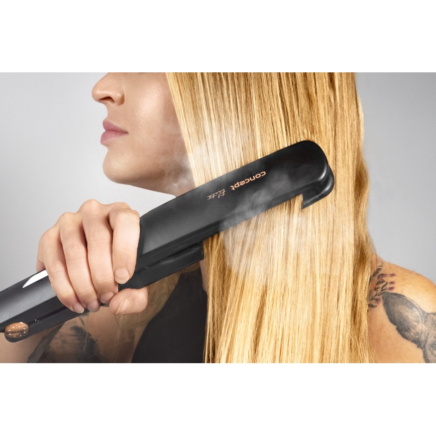 Concept VZ6010 - Πρέσα μαλλιών με οθόνη LED ELITE STEAM BOOST 54W/230V μαύρο
