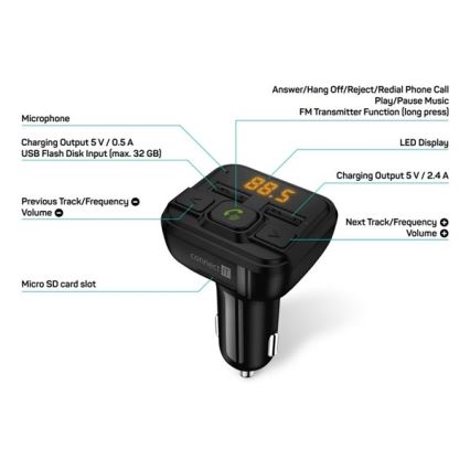 CONNECT IT CCC-8600-BK - Πομπός αυτοκινήτου FM με λειτουργία hands-free μαύρο