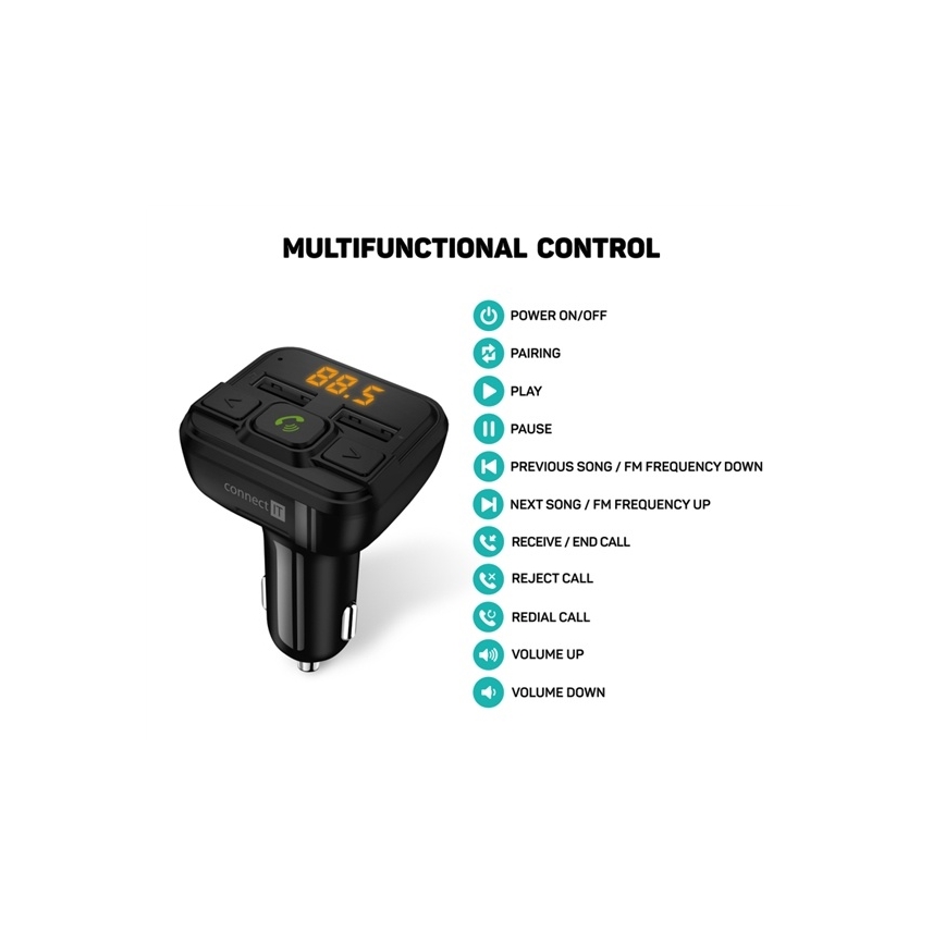 CONNECT IT CCC-8600-BK - Πομπός αυτοκινήτου FM με λειτουργία hands-free μαύρο