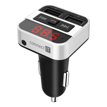 CONNECT IT CCC-8800-SL - Πομπός αυτοκινήτου FM με λειτουργία hands-free μαύρο/ασημί