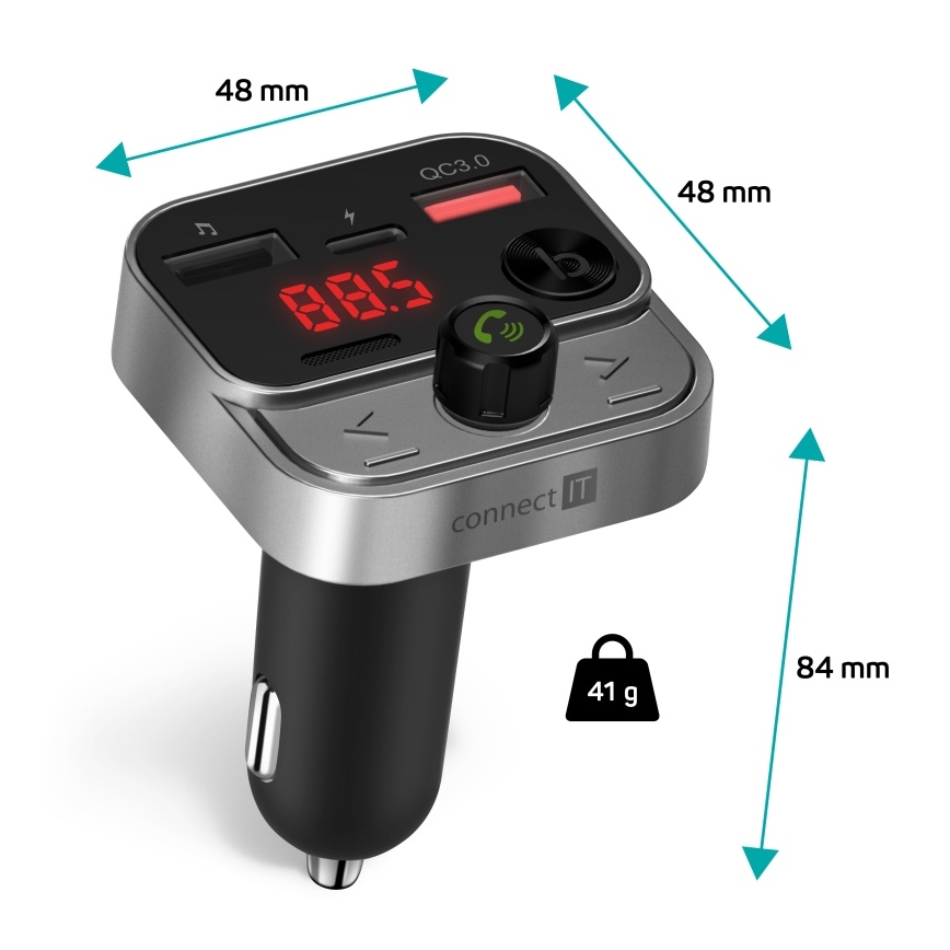 CONNECT IT CCC-8900-AN - FM πομπός αυτοκινήτου με λειτουργία handsfree, μαύρο/ασημί