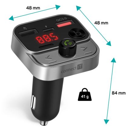 CONNECT IT CCC-8900-AN - Πομπός αυτοκινήτου FM με λειτουργία hands-free μαύρο/ασημί