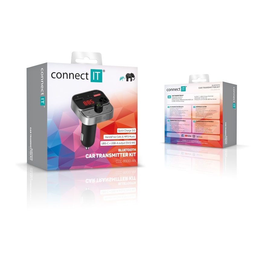 CONNECT IT CCC-8900-AN - Πομπός αυτοκινήτου FM με λειτουργία hands-free μαύρο/ασημί