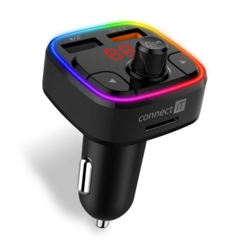 CONNECT IT CCC-9090-BK - LED RGB Πομπός αυτοκινήτου FM με λειτουργία hands-free μαύρο